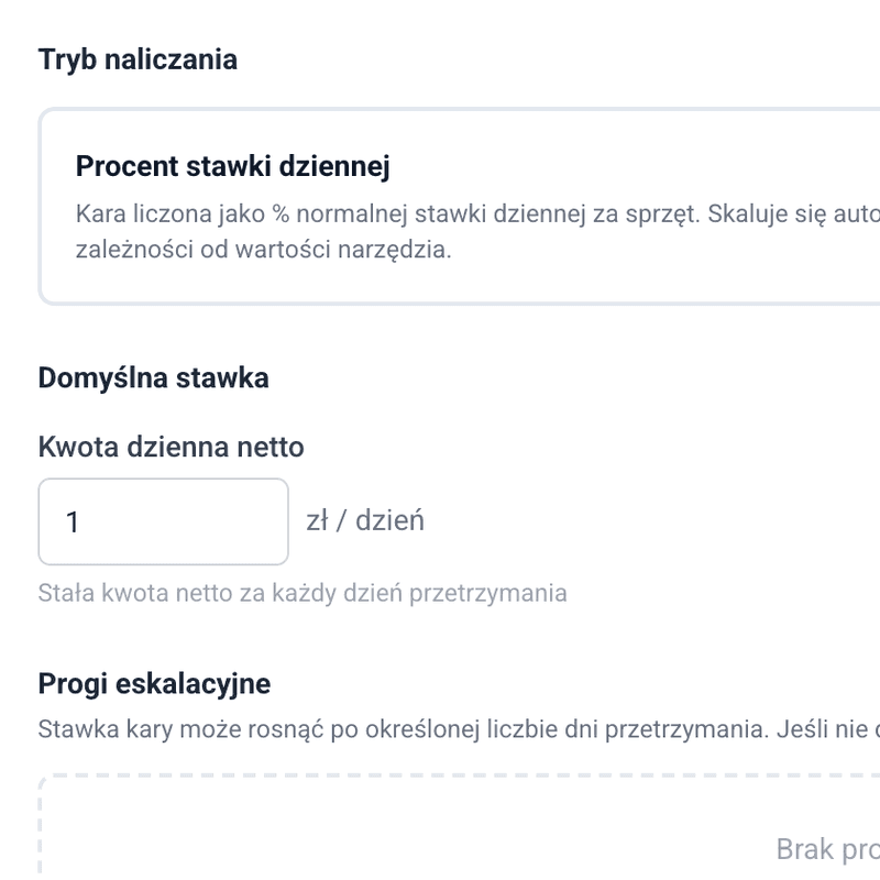 Konfiguracja kar za opóźnienia i stawek